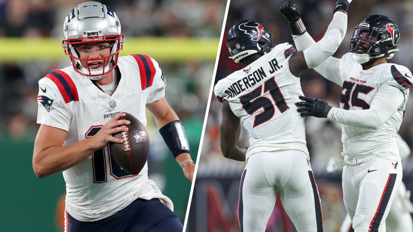 Patriots quarterback Drake Maye and Texans pass rusher Will Anderson