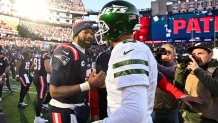 Patriots quarterback Jacoby Brissett and Jets quarterback Aaron Rodgers