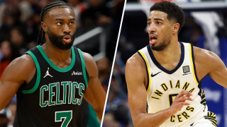 Celtics wing Jaylen Brown and Pacers guard Tyrese Haliburton