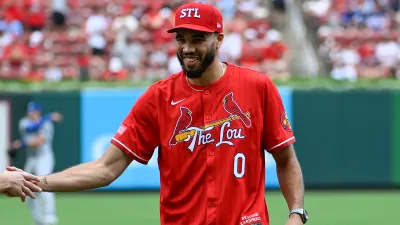 Celtics star Jayson Tatum at a St. Louis Cardinals game