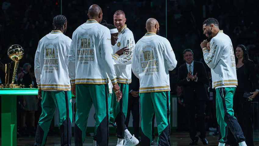 Celtics star Jayson Tatum and his teammates receive their 2024 championship rings.