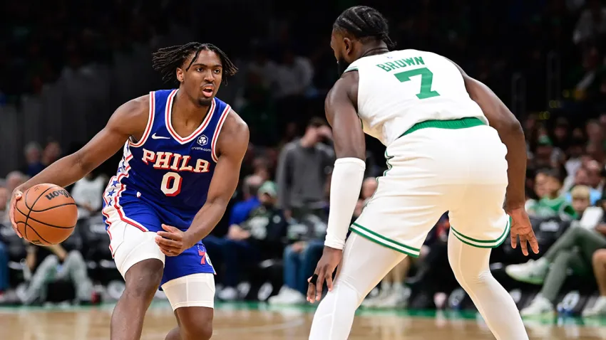 76ers guard Tyrese Maxey and Celtics wing Jaylen Brown