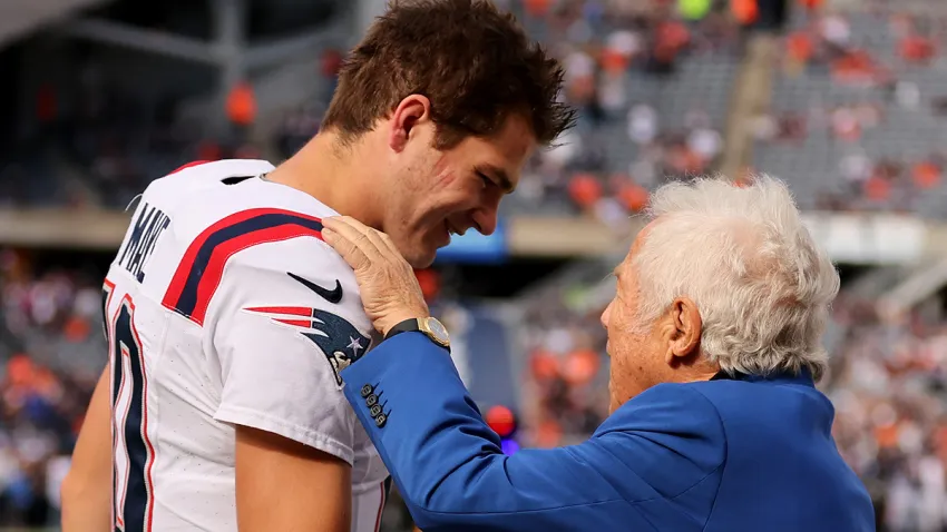 Patriots quarterback Drake Maye and team owner Robert Kraft