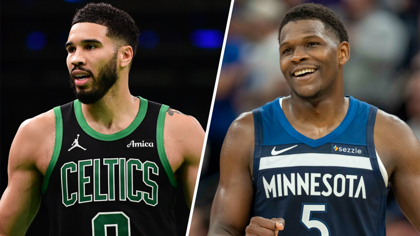 Celtics forward Jayson Tatum and Wolves guard Anthony Edawards