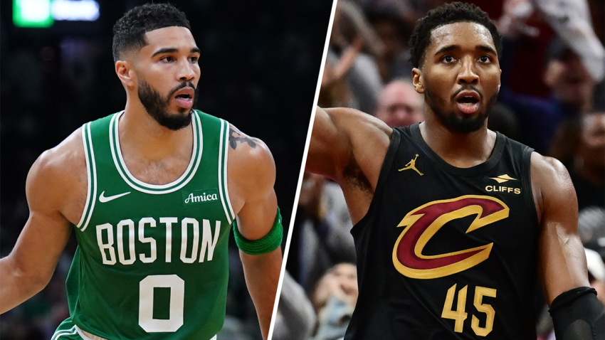 Celtics forward Jayson Tatum and Cavs guard Donovan Mitchell