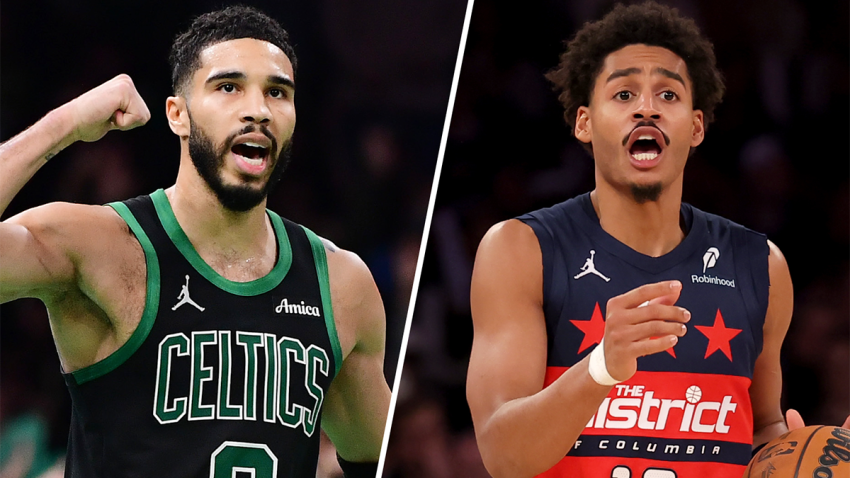 Celtics forward Jayson Tatum and Wizards guard Jordan Poole