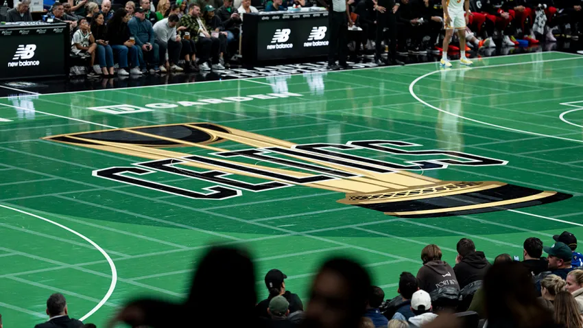 The TD Garden court for the Celtics' NBA Cup game against the Hawks