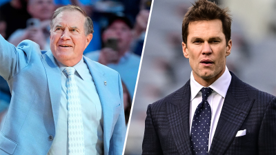 North Carolina head coach Bill Belichick and FOX broadcaster Tom Brady