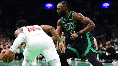 Celtics wing Jaylen Brown and Cavs guard Donovan Mitchell