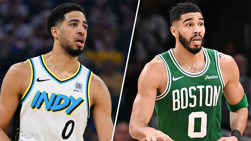 Pacers guard Tyrese Haliburton and Celtics forward Jayson Tatum