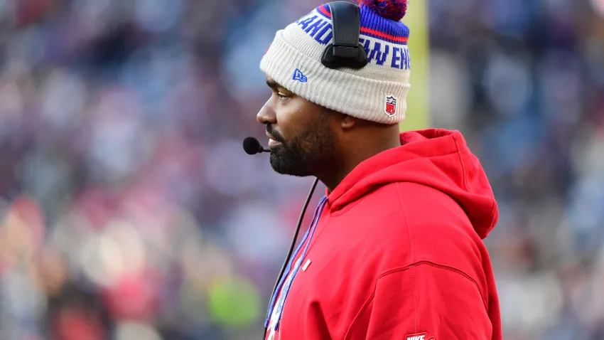 Dec 1, 2024; Foxborough, Massachusetts, USA;  New England Patriots head coach Jerod Mayo during the first half against the Indianapolis Colts at Gillette Stadium. Mandatory Credit: Bob DeChiara-Imagn Images