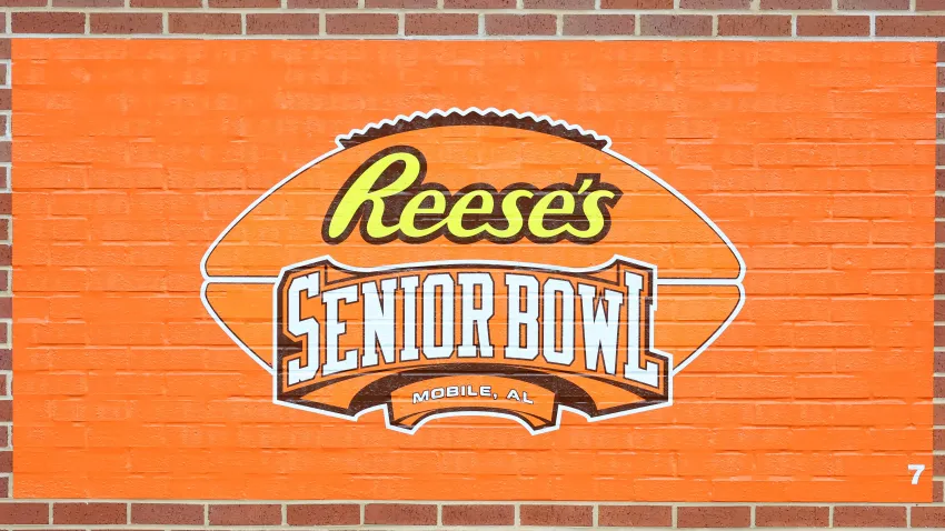 A general view of signage during the 2024 Reese's Senior Bowl