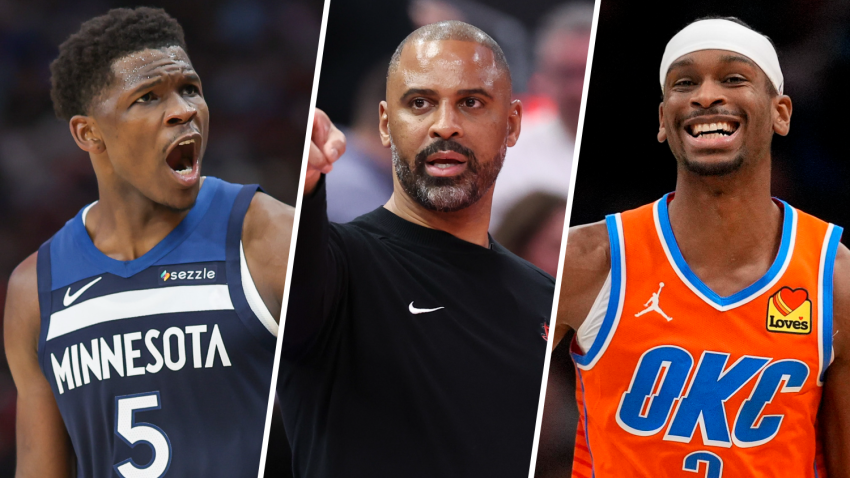 Wolves guard Anthony Edwards, Rockets coach Ime Udoka and Thunder guard Shai Gilgeous-Alexander