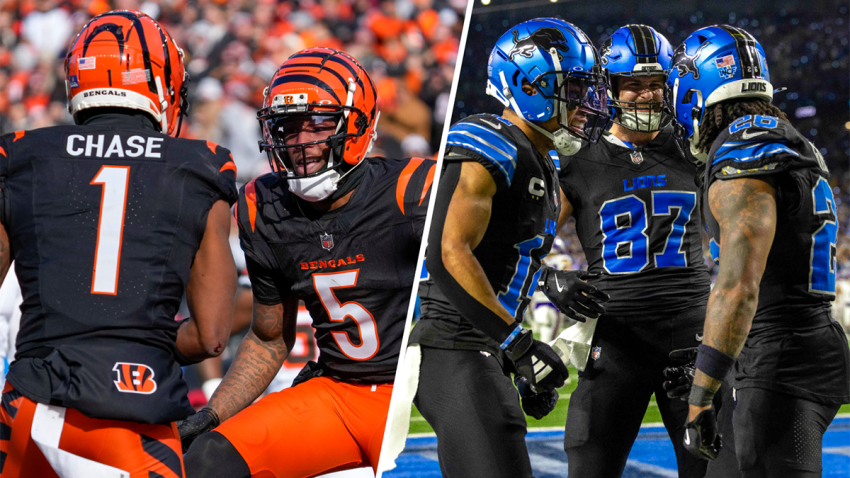 Bengals wide receivers Ja'Marr Chase and Tee Higgins and Lions teammates Amon-Ra St. Brown, Sam LaPorta and Jahmyr Gibbs.