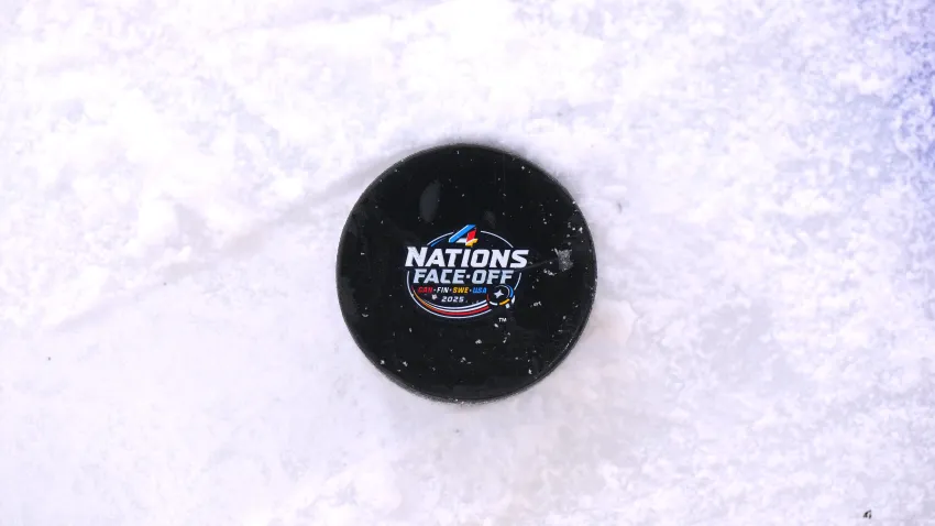 Puck with the 4 Nations Face-Off logo