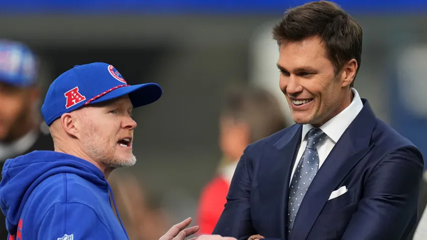 Bills head coach Sean McDermott and FOX broadcaster Tom Brady