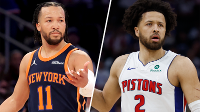Knicks guard Jalen Brunson and Pistons guard Cade Cunningham