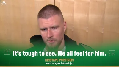 Porzingis reacts to Jayson Tatum's injury