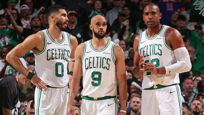 Celtics teammate Jayson Tatum, Derrick White and Al Horford