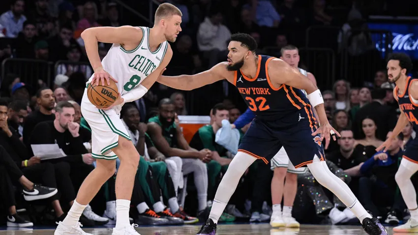Celtics big man Kristaps Porzingis and Knicks big man Karl-Anthony Towns