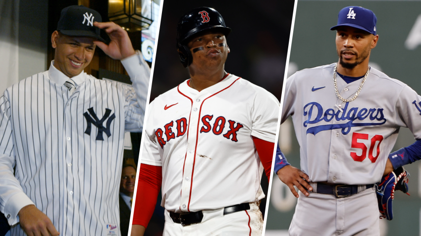 Split image of Alex Rodriguez, Rafael Devers and Mookie Betts