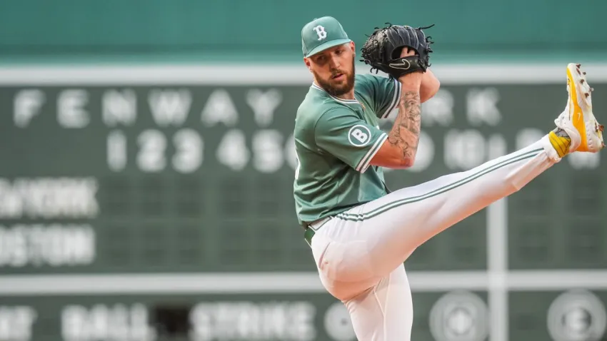 Jun 13, 2025; Boston, Massachusetts, USA; Boston Red Sox pitcher Garrett Crochet (35) throws a pitch against the New York Yankees in the first inning at Fenway Park. Mandatory Credit: David Butler II-Imagn Images