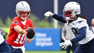 Patriots quarterback Drake Mae and running back Rhamondre Stevenson