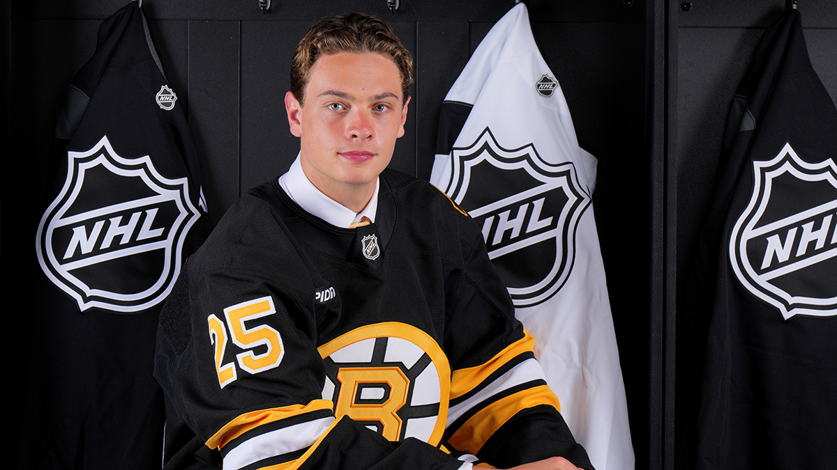 When could Bruins first-round draft pick James Hagens play in NHL?