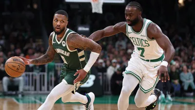 Bucks guard Damian Lillard and Celtics wing Jaylen Brown