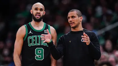 Celtics guard Derrick White and head coach Joe Mazulla