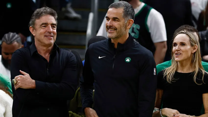 Celtics current owner Wyc Grousbeck and new owner Bill Chisholm