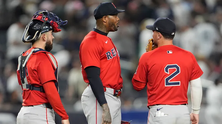 Red Sox catcher Connor Wong, pitcher Aroldis Chapman and third baseman Alex Bregman