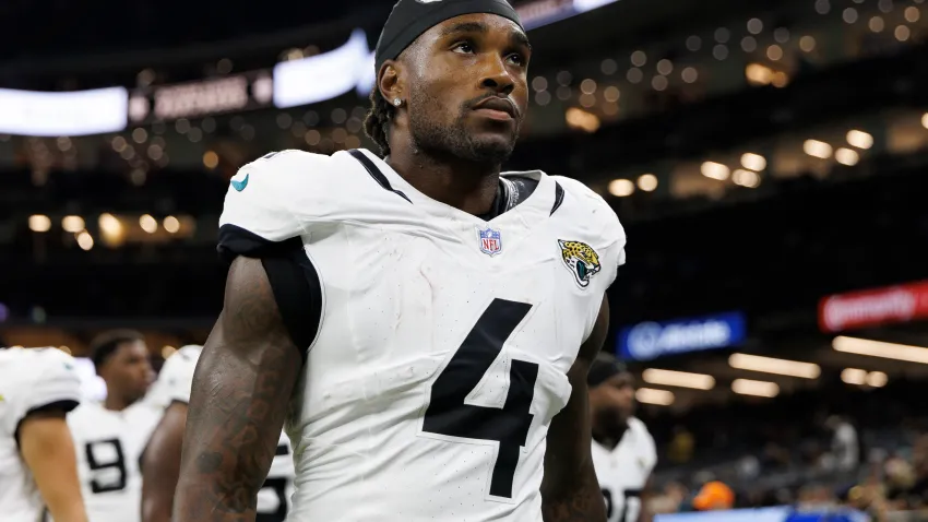 NEW ORLEANS, LOUISIANA – AUGUST 17: Tank Bigsby #4 of the Jacksonville Jaguars walks off the field prior to an NFL Preseason 2025 game against the New Orleans Saints at Caesars Superdome on August 17, 2025 in New Orleans, Louisiana.(Photo by Logan Bowles/Getty Images)