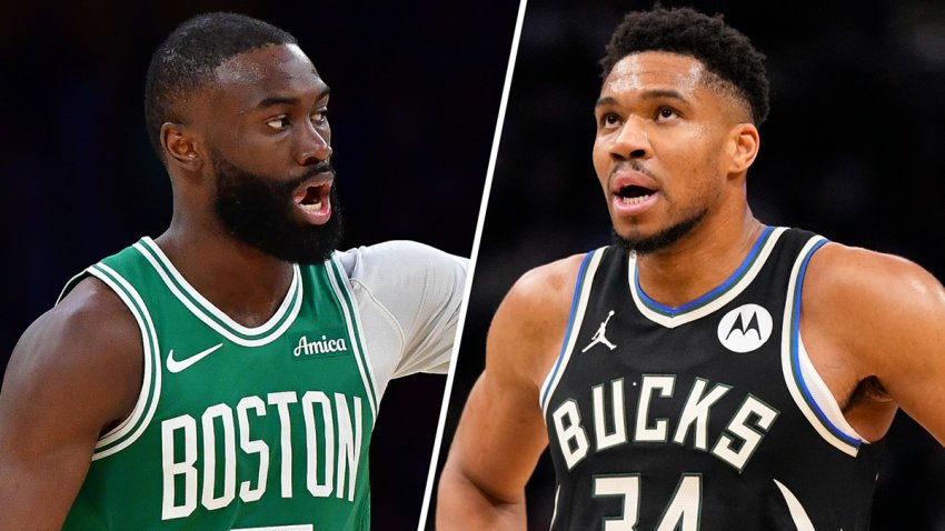 Celtics wing Jaylen Brown and Bucks forward Giannis Antetokounmpo