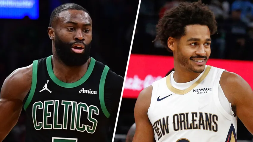 Celtics wing Jaylen Brown and Pelicans guard Jordan Poole