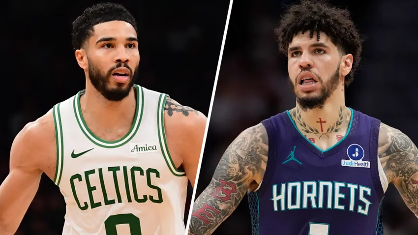 Celtics forward Jayson Tatum and Hornets guard LaMelo Ball