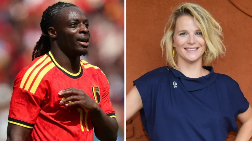 Belgian soccer player Jeremy Doku in 2026 and journalist France Pierron in 2018.