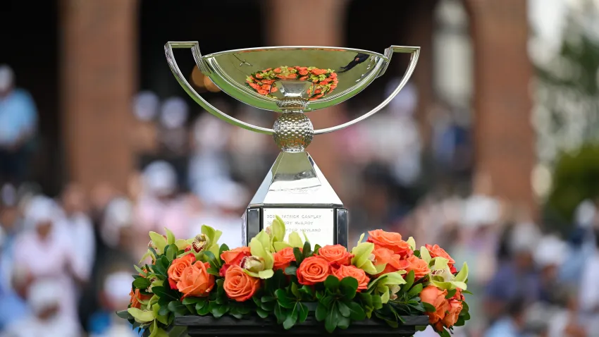 The FedEx Cup trophy is seen during the final round of TOUR Championship.